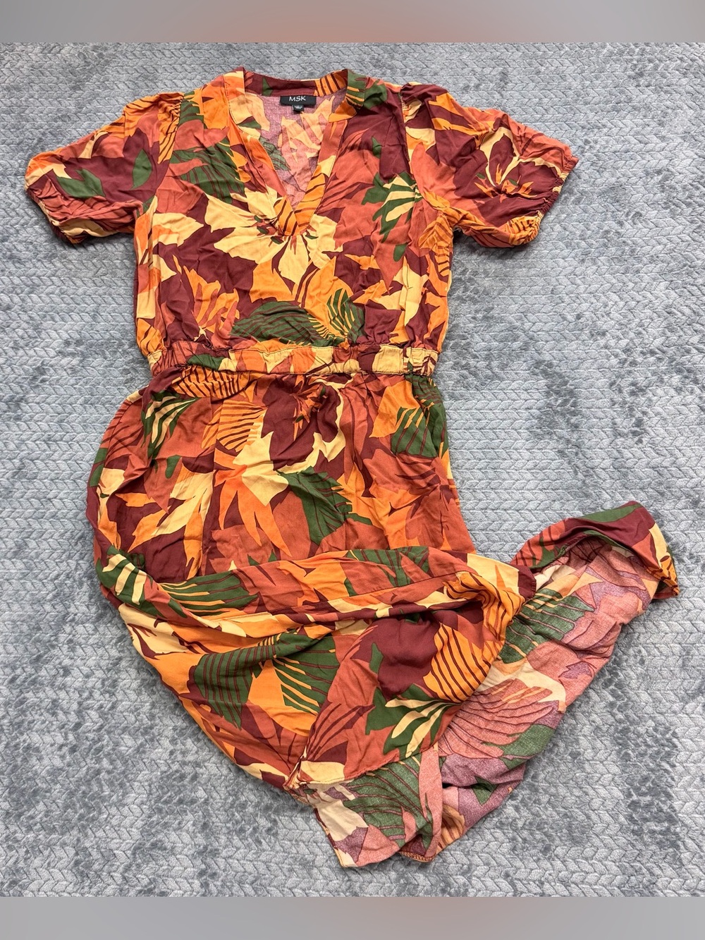 MSK Tropical Floral Print Maxi Dress with Elastic Waist Size Large